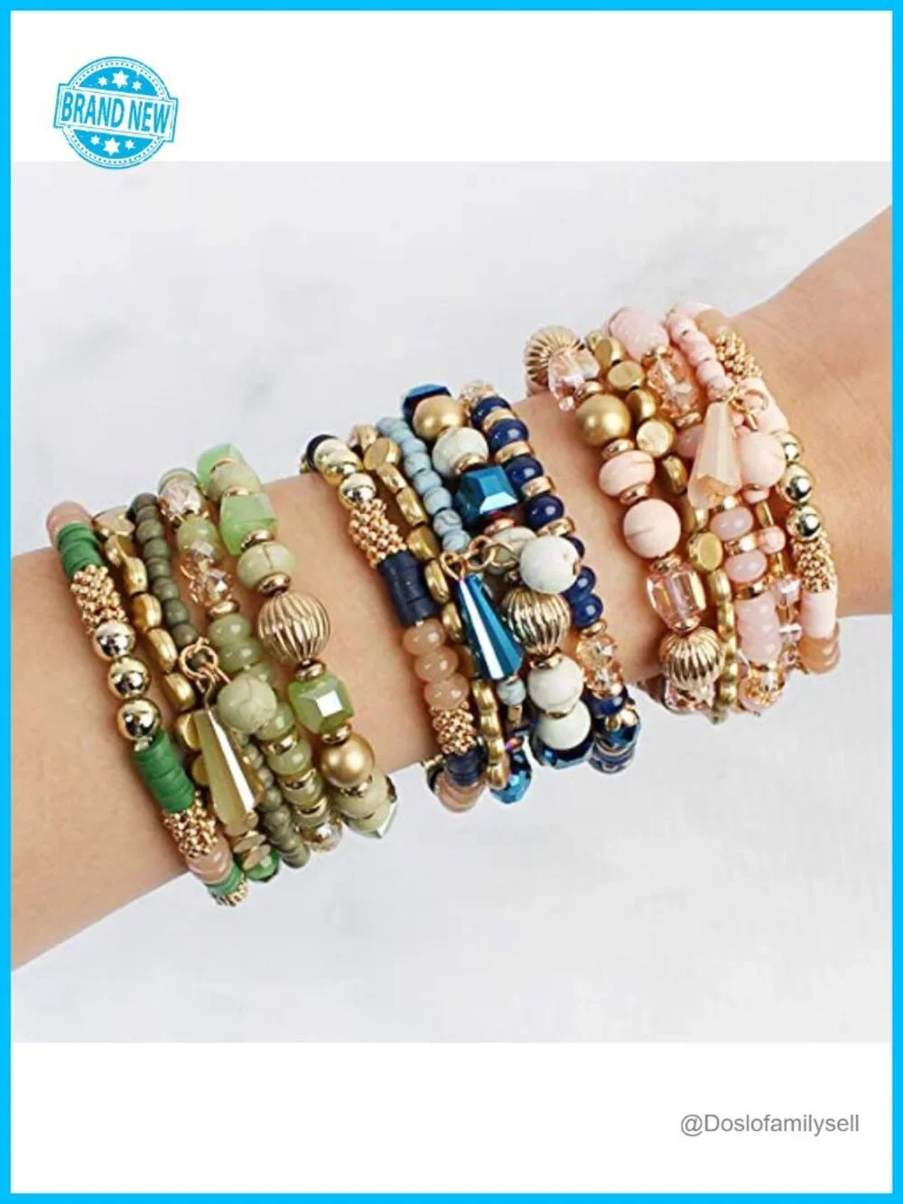 Multi Layer Beaded Stretch Bracelets Stackable Strand with Tassel Charm